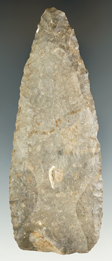 4 1/4" Fluted Paleo Knife made from Bayport Chert found in Hillsdale Co., Michigan. Ex.Omer Null.
