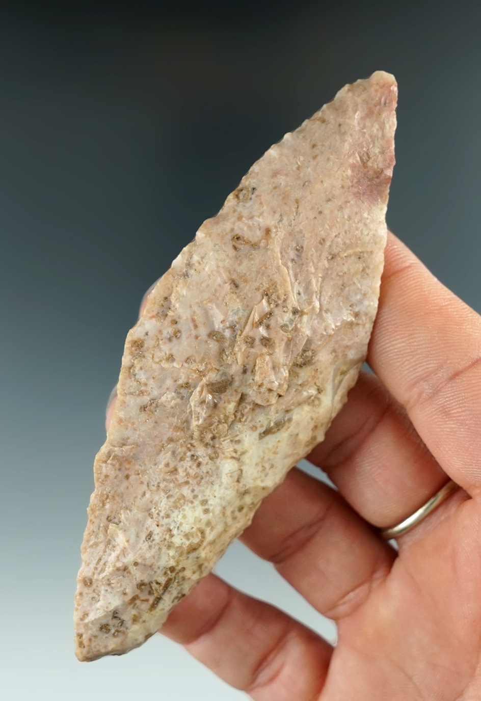 4 1/8" Harahey Knife that is nicely beveled found in Kansas.