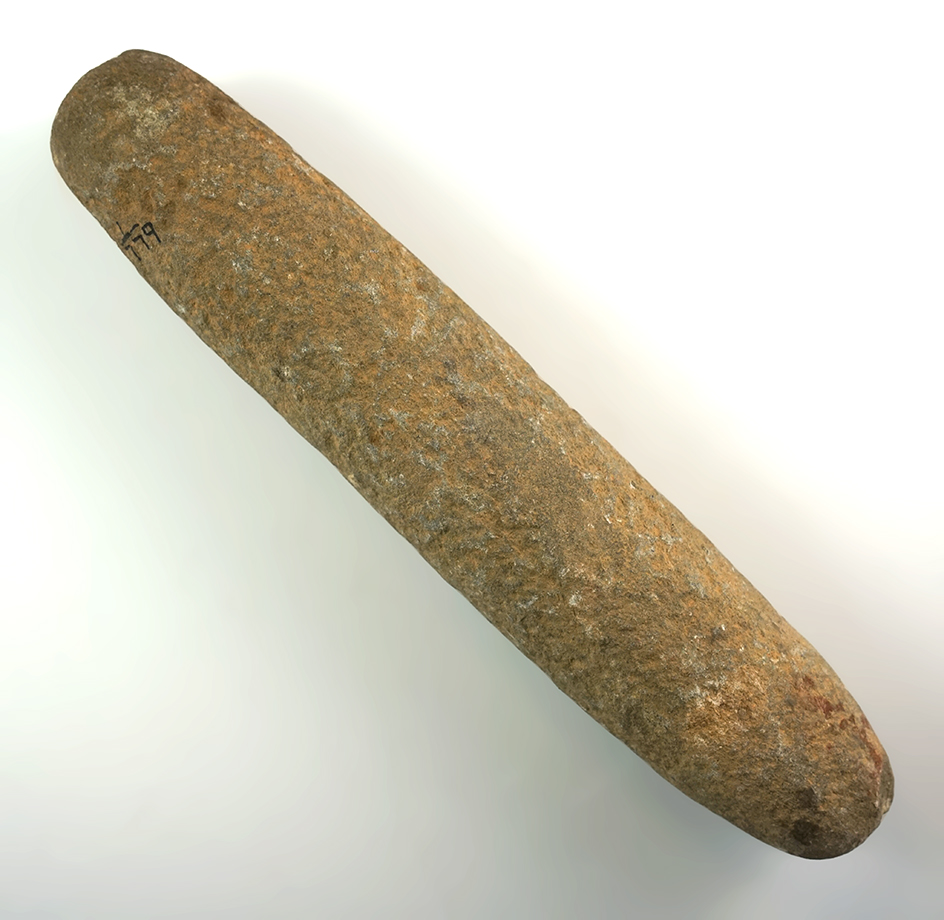 9 3/8" Roller Pestle found in New York with nice pecking marks on surface.