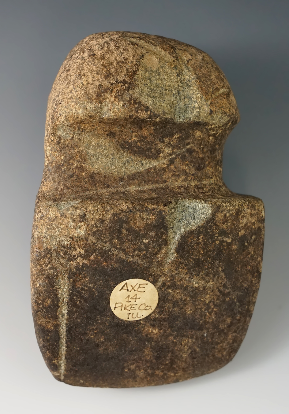 5 3/4" Long 3/4 deep Grooved Archaic Axe found in Pike Co., Illinois.