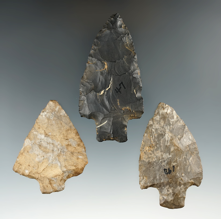 Set of three Knives found in New York, one is a Perkiomen found in Allegheny Co.,. Largest is 2 7/8"