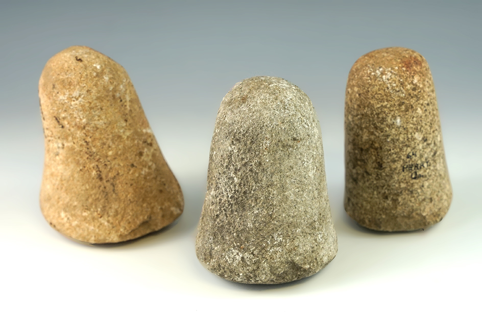 Set of three nice Conical Pestles found in Ohio, all around 3 1/2" tall.