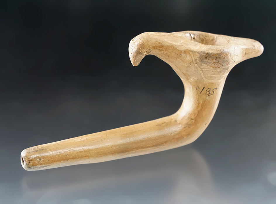 5 1/16" Bird Effigy Iroquois Clay Pipe found in New York. Restoration to beak and stem.