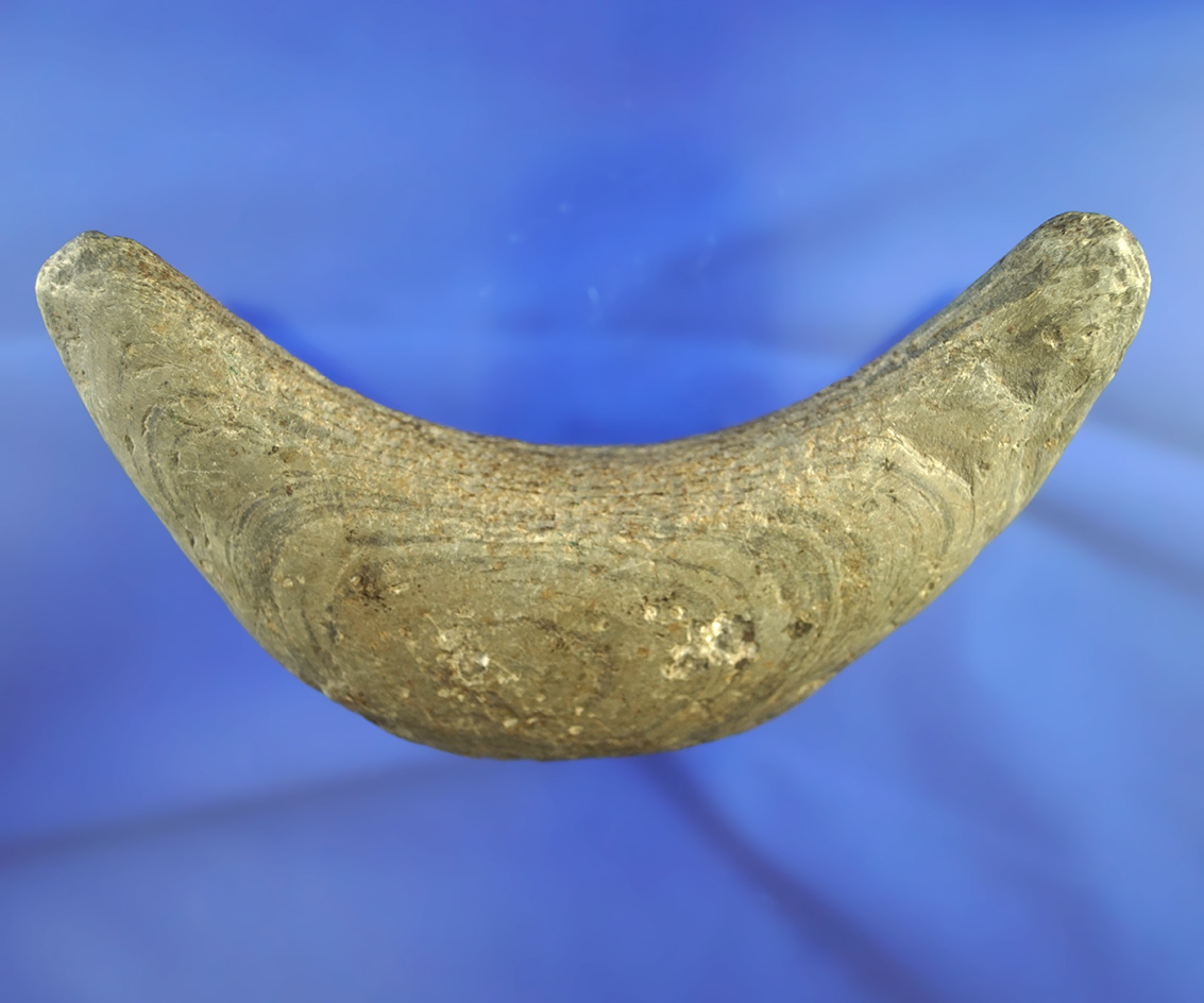 5 3/8" Crescent Bannerstone preform made from banded slate found in Miami Co.,  Ohio.