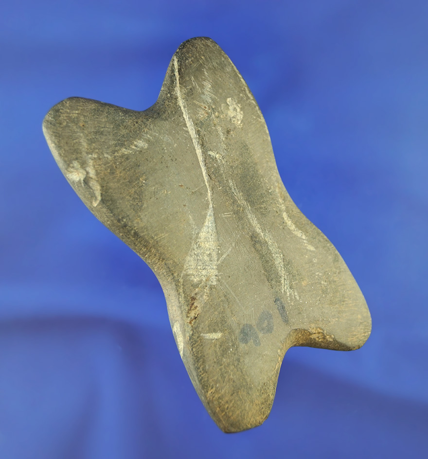 3 3/16" unique undrilled reel style tie-on Bannerstone/weight found in Hamilton Co.,  Ohio