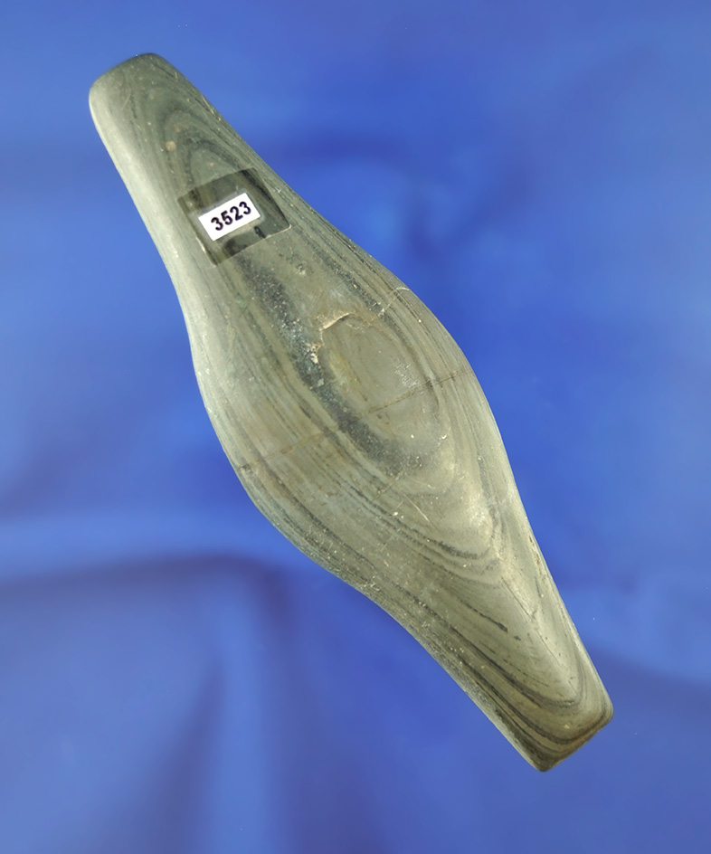 4 9/16" nicely styled undrilled Adena Expanded Center Gorget found in Ohio in excellent condition.