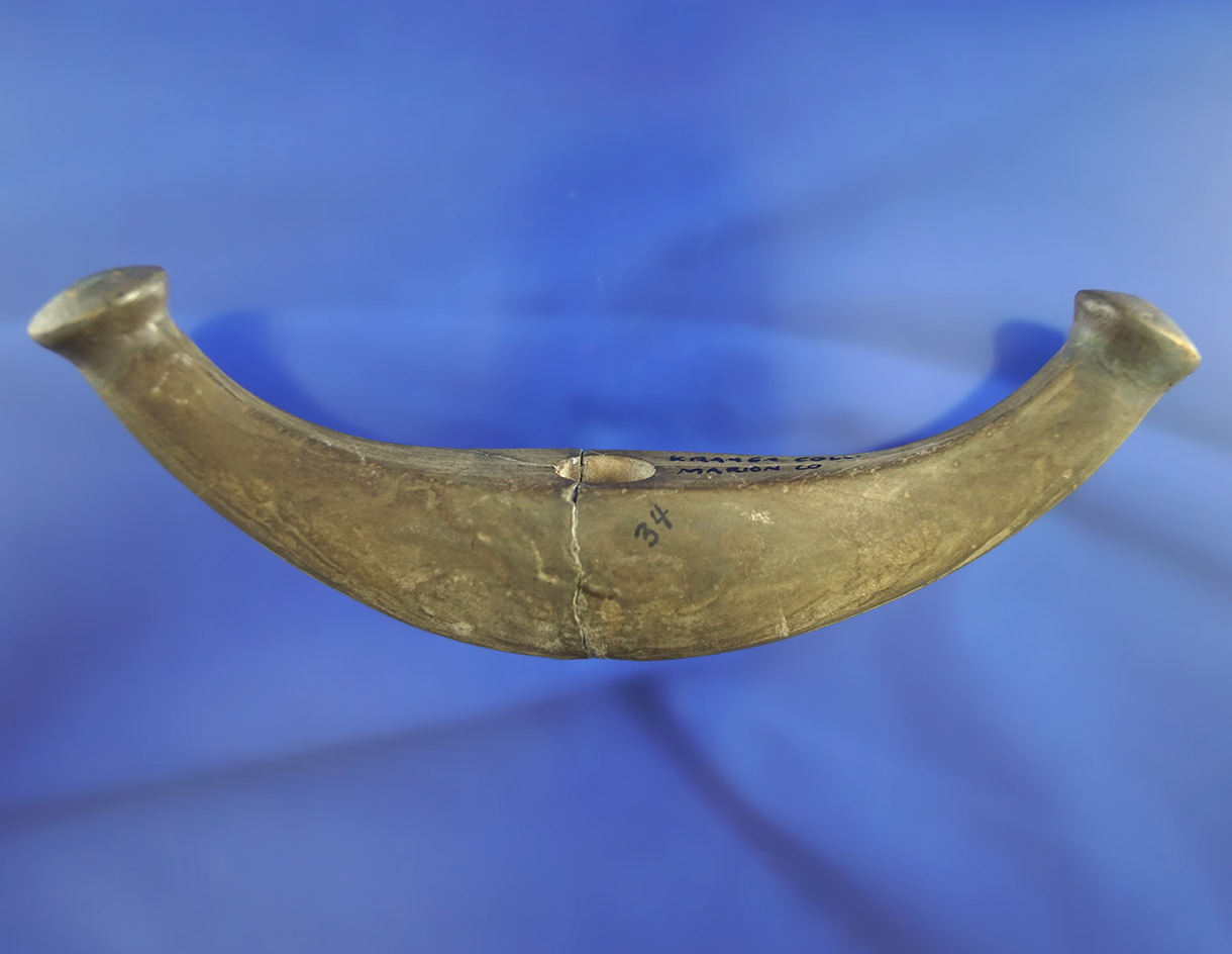 6" wide knobbed Crescent Bannerstone found in Marion Co.,  Ohio that is broken and glued.