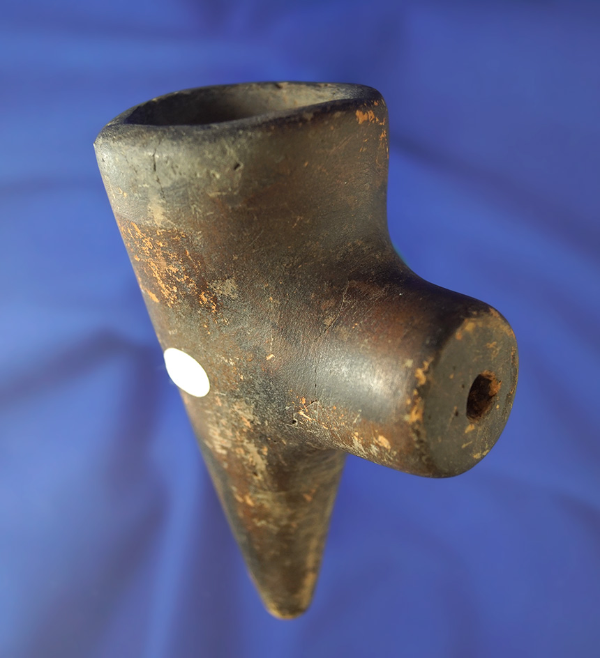 Very large 4 3/8" tall clay pipe with surface cracks but no restoration.