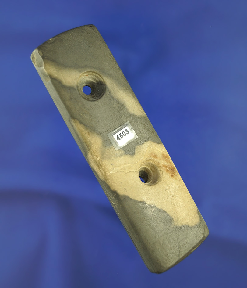 3 13/16" 2 hole Gorget found in Ohio with excellent engravings on surface - Pictured in CSAJ