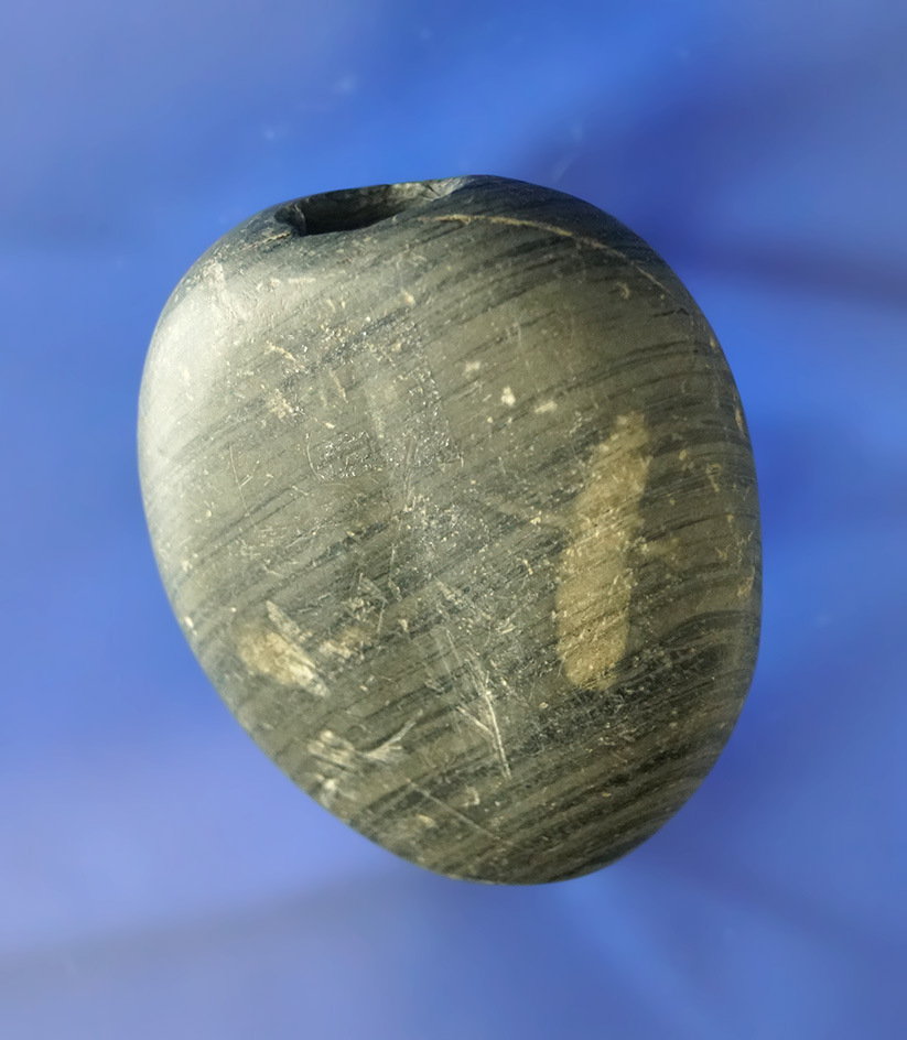 2 1/2" flattened Ball Bannerstone that is lightly fluted on one side found in Kosciusko Co.,  IND.