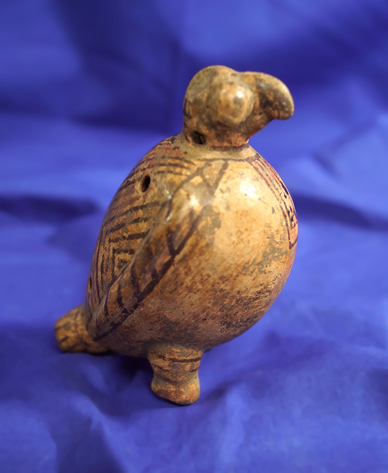 3 3/4" Pre-Columbian avian effigy Ocarina Flute which retains much of the original paint.