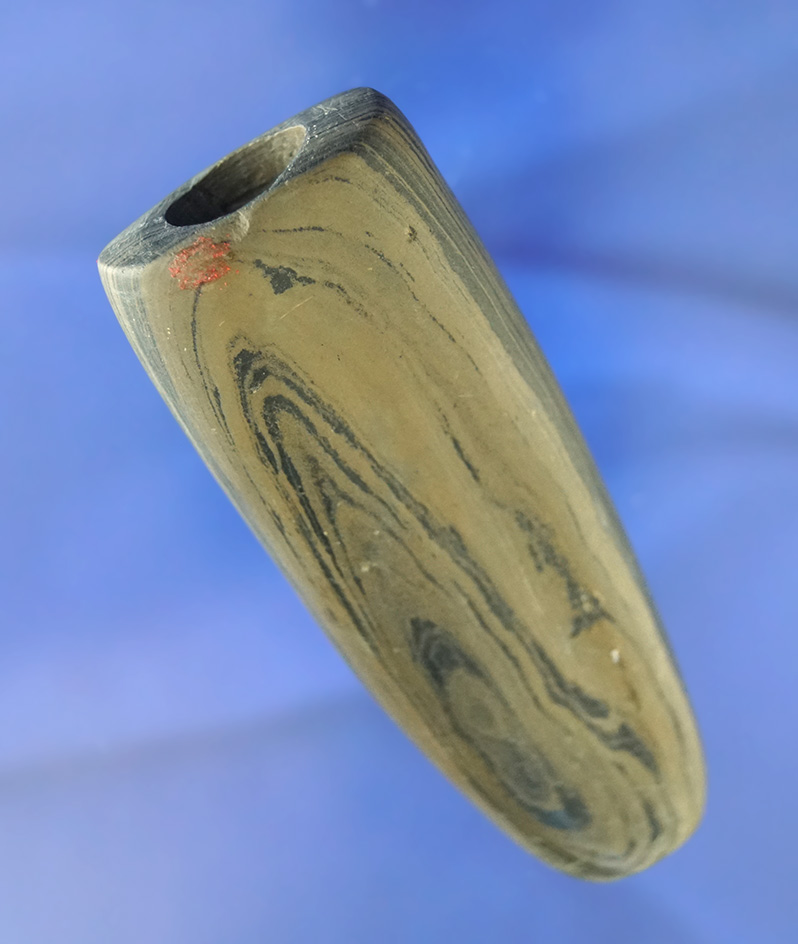 3 15/16" flattened Tubular Bannerstone - nicely banded glacial slate - Wayne Co.,  Ohio.