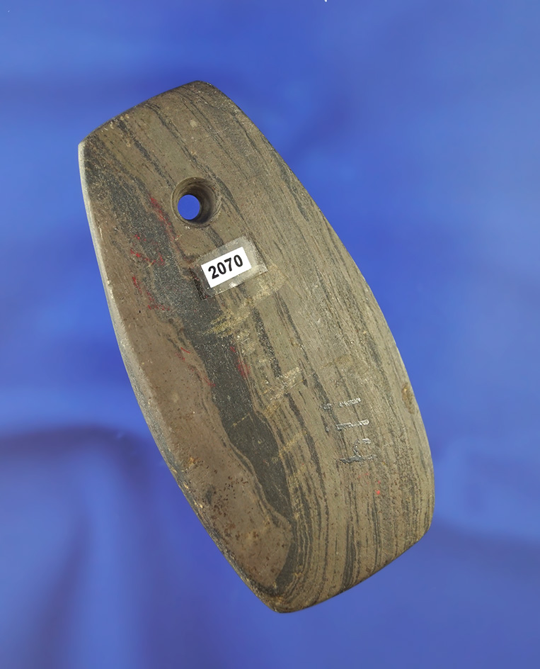 3 7/16" banded slate Pendant found in Randolph Co.,  Indiana.