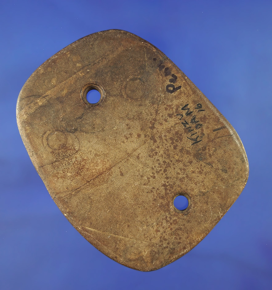 Large and unique 4 1/4" two hole Gorget found near the Kinzu Dam in Pennsylvania.