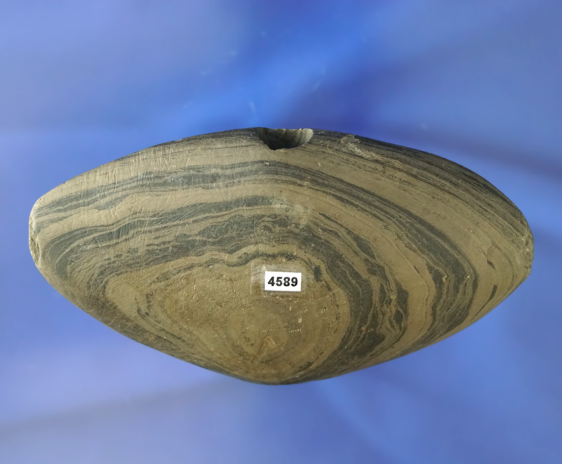 3/8" highly banded glacial slate Winged Bannerstone found in Miami Co.,  Ohio. Ex.  Batten
