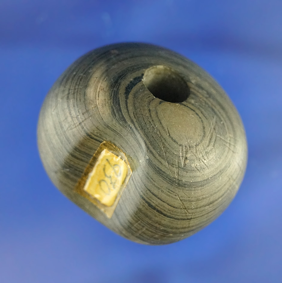 1 5/8" Fluted Ball Bannerstone with excellent patina in very nice condition - Mercer Co.,  Ohio.