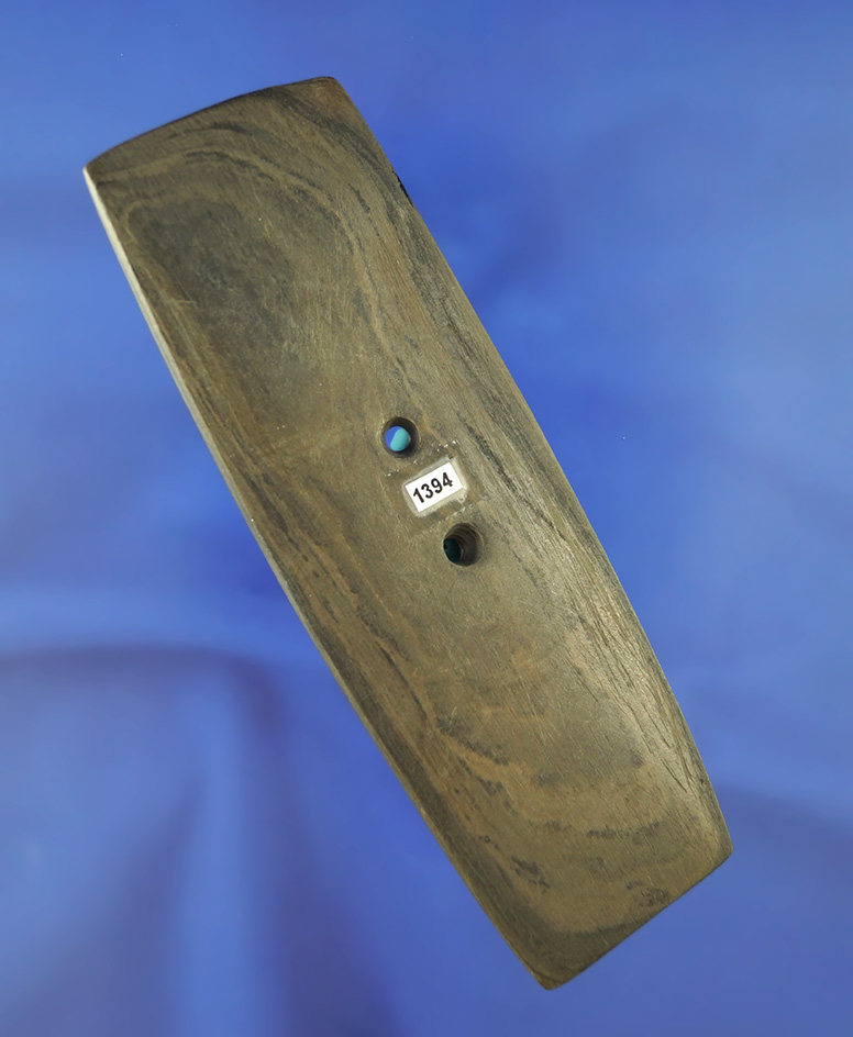 4 7/8" thin and well styled Gorget made from beautifully banded glacial slate - Preble Co.,  Ohio.