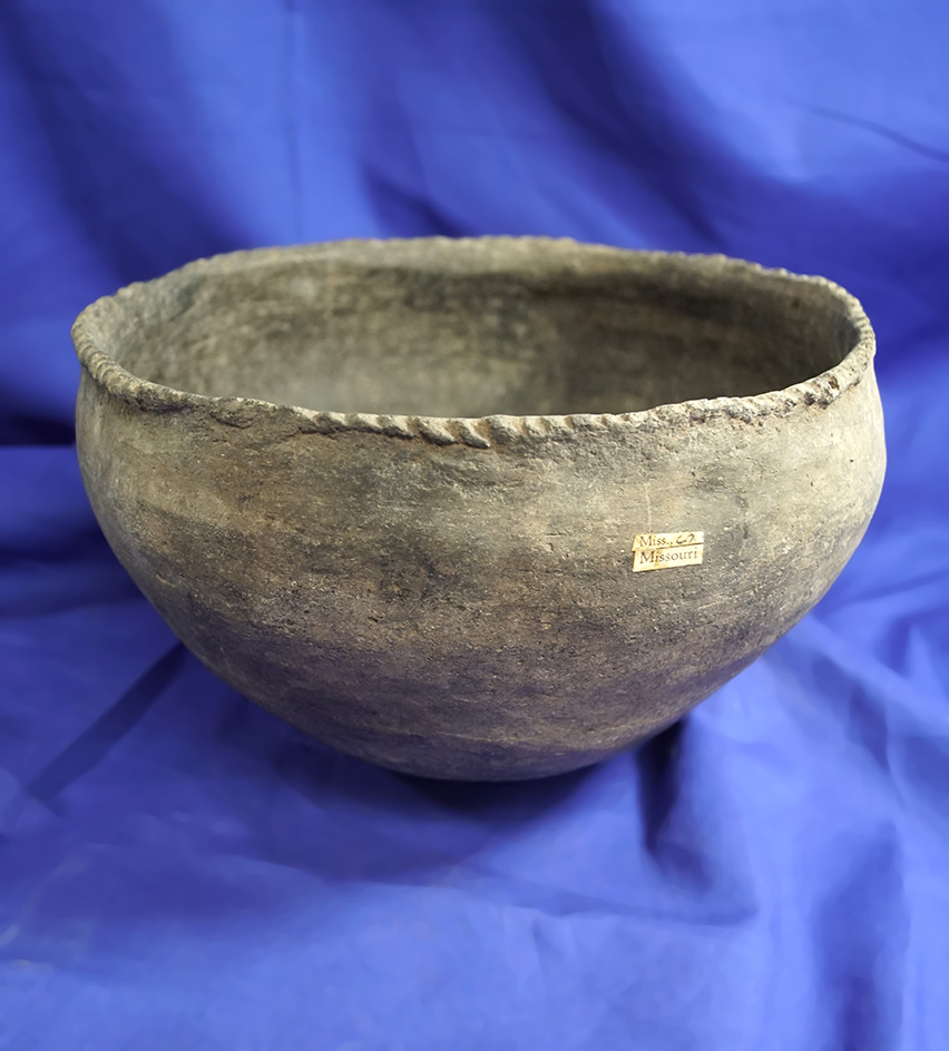 8" wide by 5 1/4" tall pie-crust bowl made from shell tempered clay found in Mississippi Co.,  MO.