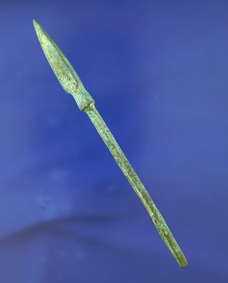 5 1/4" long excavated old world bronze Greek spearhead in very good condition.