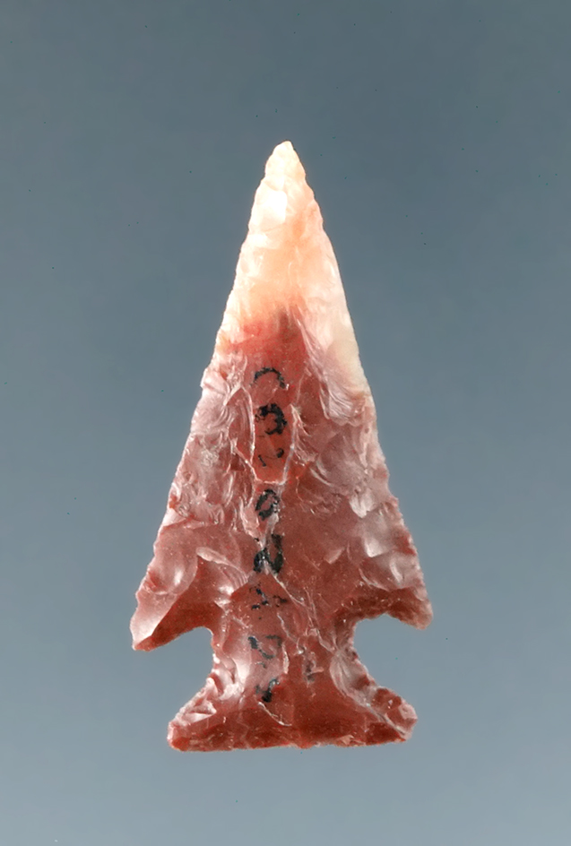 7/8" Cornernotch arrowhead which was glued to a board, found in Arizona.