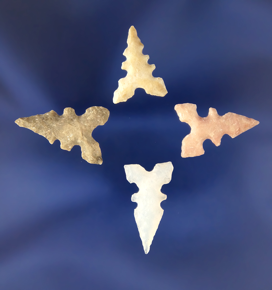 Set of four nicely styled Toyah points, largest is 7/8" from the big Bend area, Val Verde Co., Texas