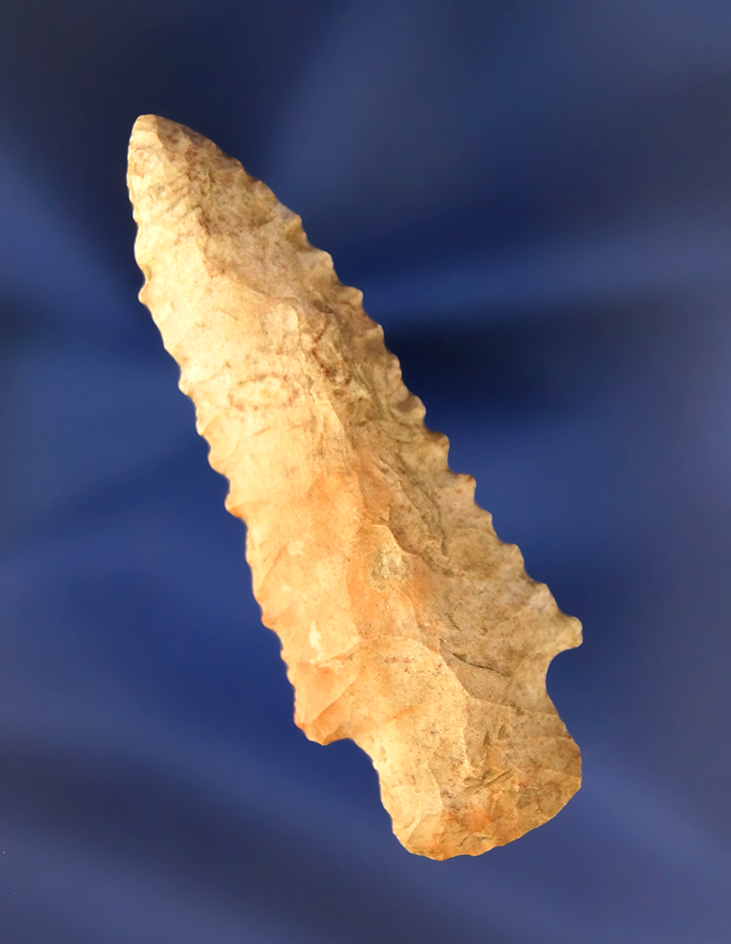 2 3/8" Serrated Fishspear made from Pink Flint, found in Indiana.