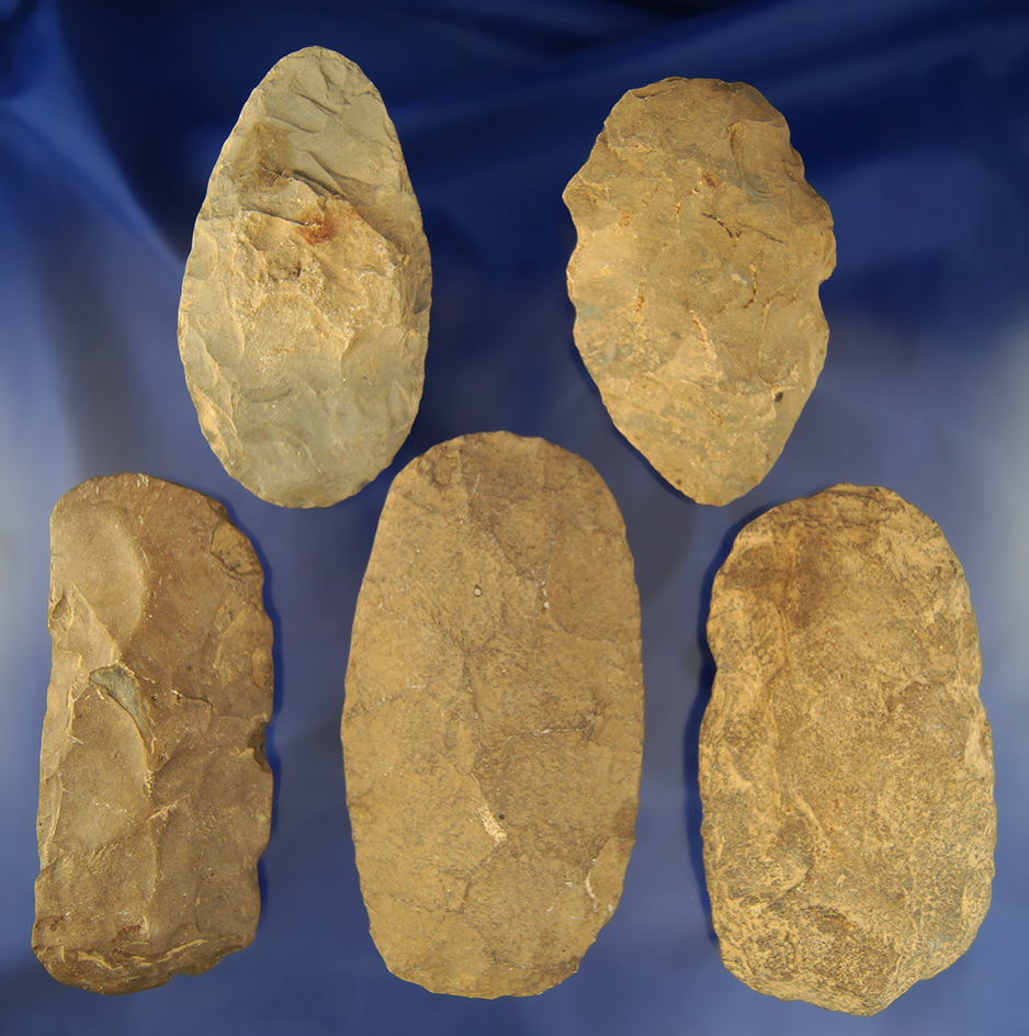 Set of five Flint & stone Celts, largest is 5 1/4". Found by Clifton Reeder  Kentucky.