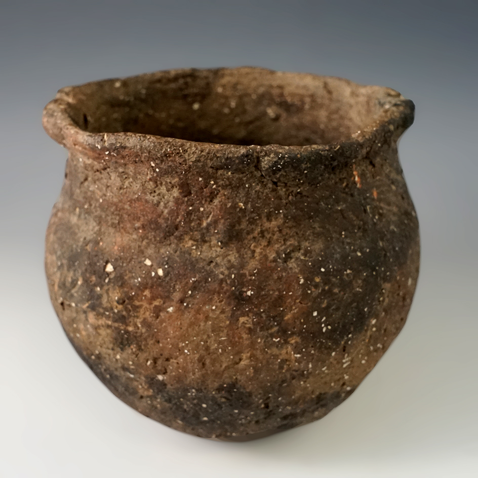 4 1/2" Tall Shell Tempered Clay Pottery Vessel found in Mississippi Co., Arkansas.