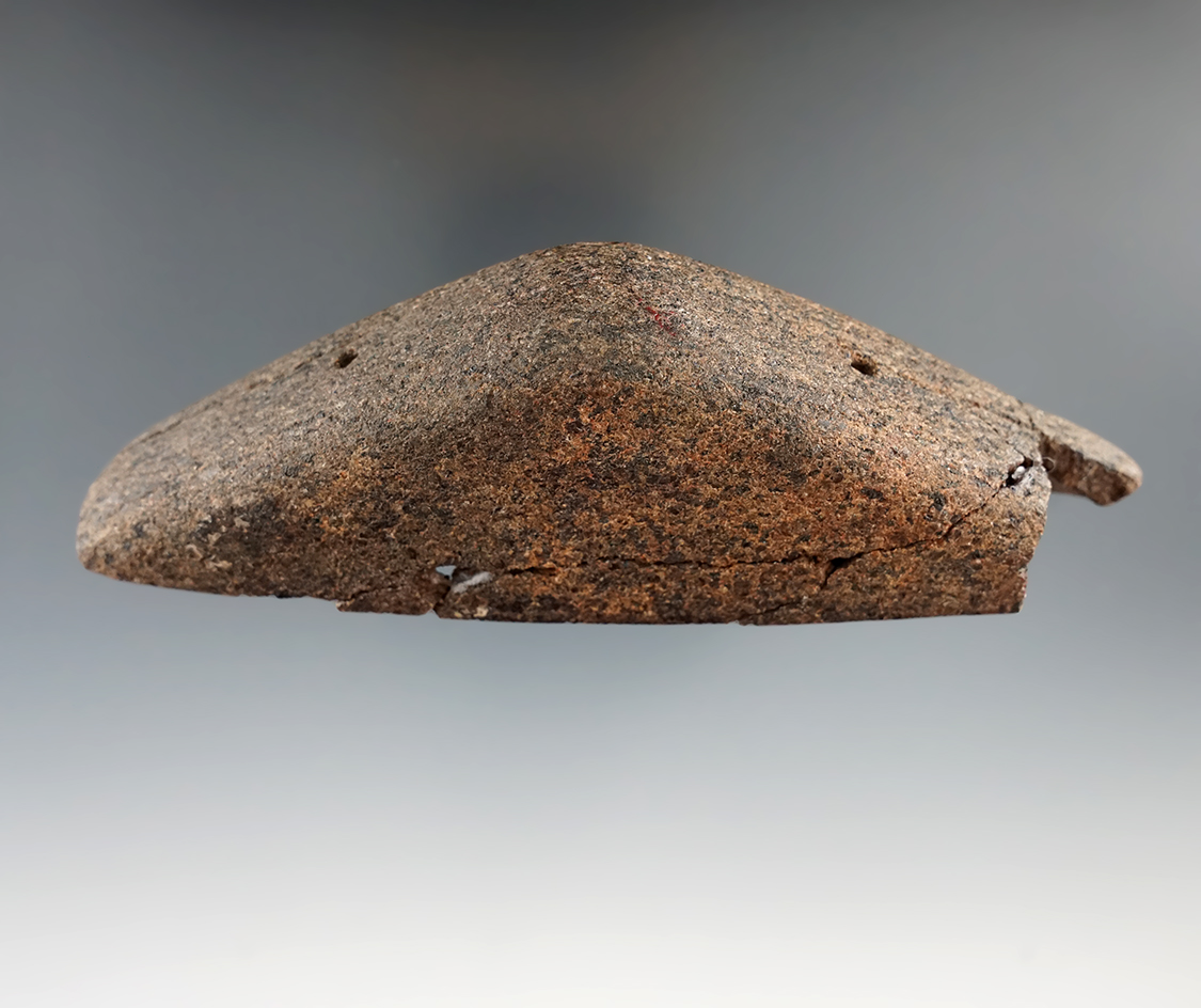 Beautifully styled deeply scooped 5 1/8" Boatstone found in Clark Co., Kentucky. Broken & glued.