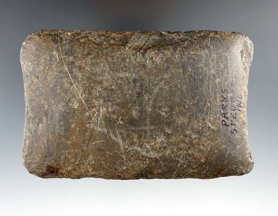 Large 3" Adena Quadriconcave Gorget Preform. Nice relic. Steuben, Indiana. Ex. Cameron Parks.