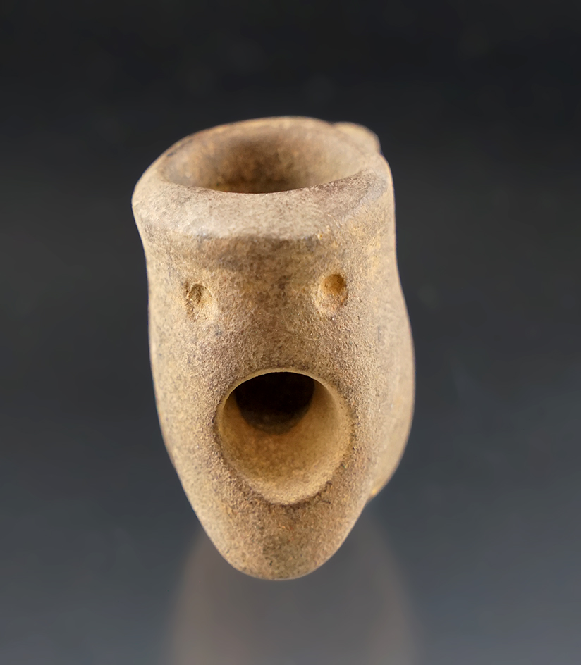 1 5/16" Tall Sandstone Face Pipe in excellent condition. Fox Field site, Mason Co., Kentucky.
