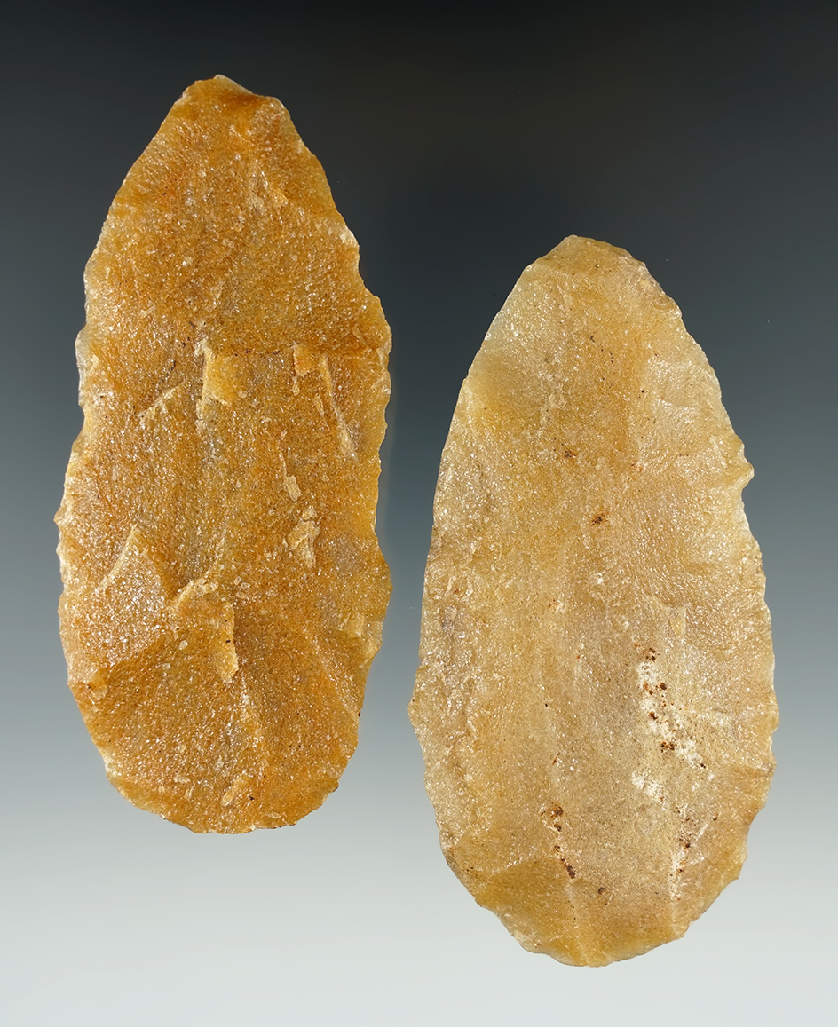 Pair of Hixton Quartz Blades found in Wisconsin, largest is 3 15/16".