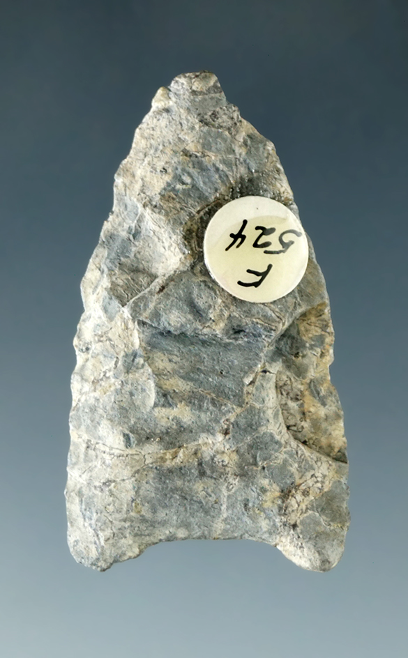 1 1/2" Fluted Paleo Dart Point found in Pennsylvania. Ex. Karl Parchert collection.