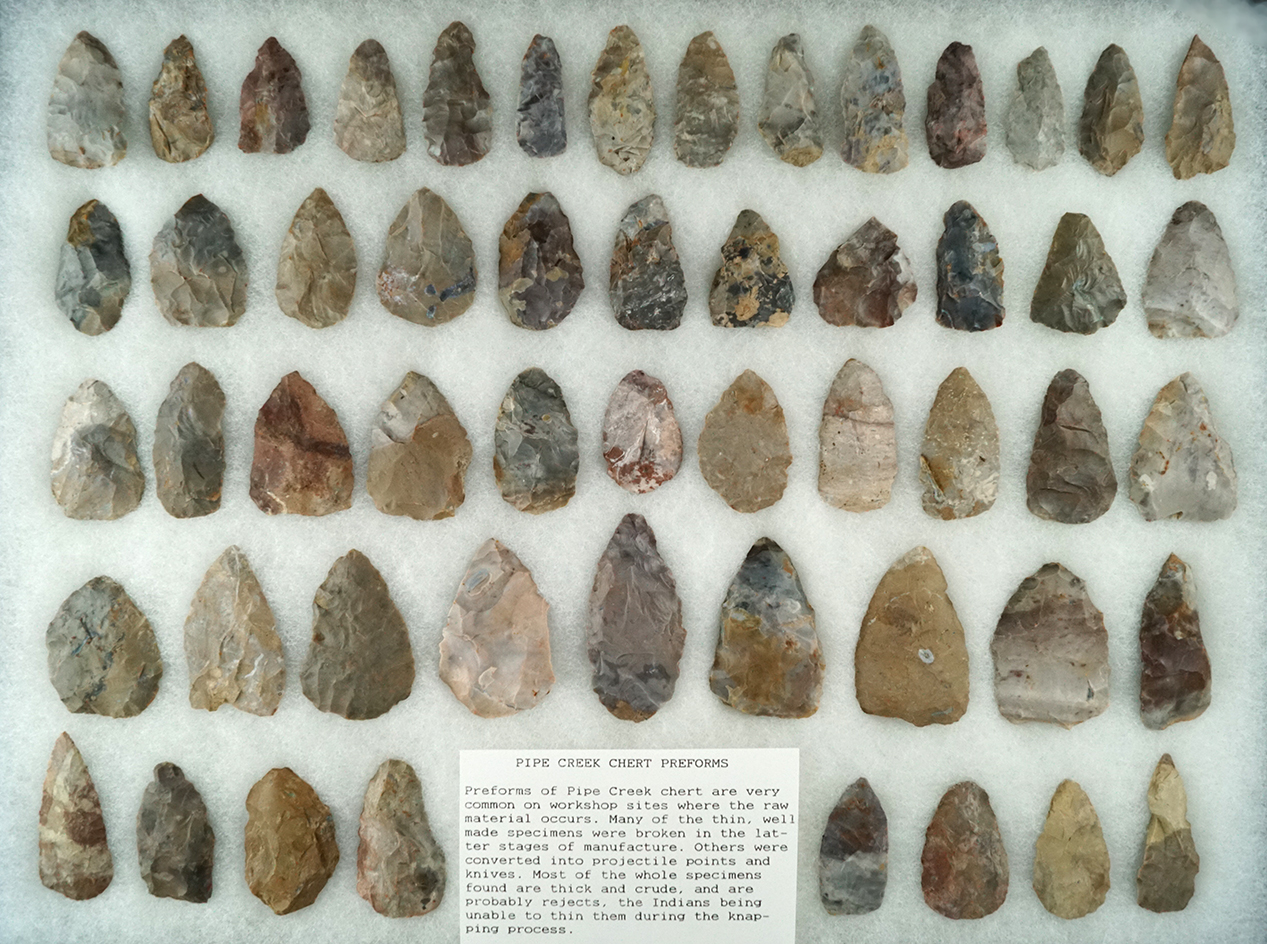 Large group of over 50 Pipe Creek Flint blanks found in north central Ohio. Largest is 2 7/16".