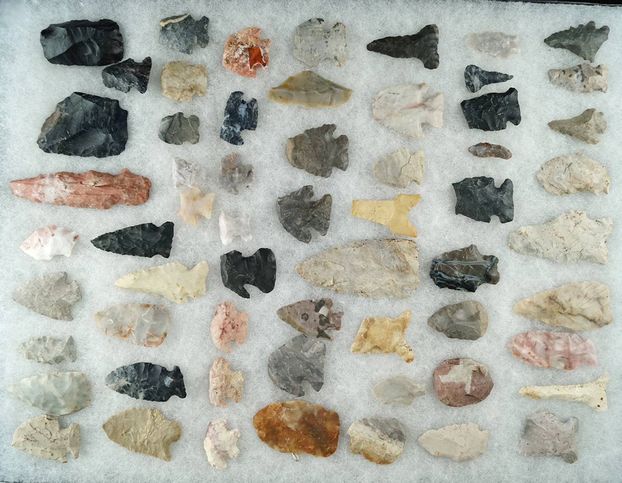 Set of approximately 60 assorted points, knives and tools  found in the fields of north-central Ohio