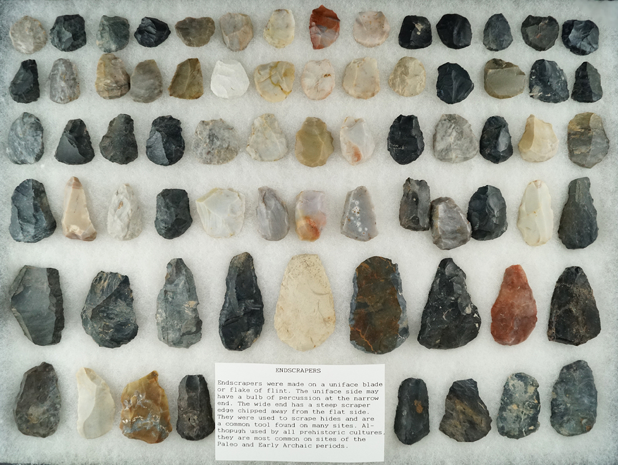 Large group of approximately 70 scrapers made from various materials found in north central Ohio.