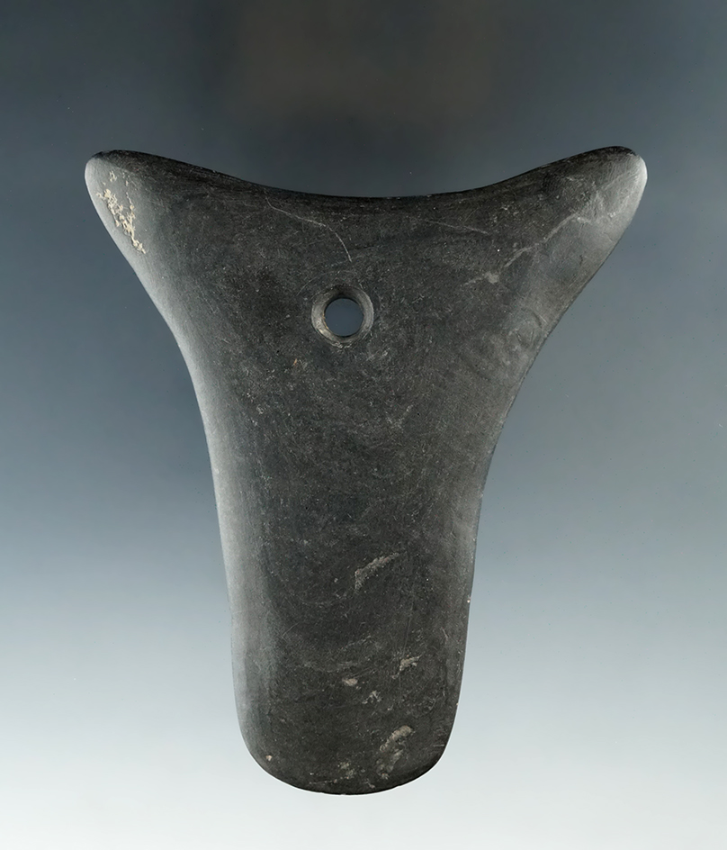 4 5/16" Hopewell Fish Effigy Pendant made from Black Slate. Vermillion Twp., Ashland Co., Ohio.