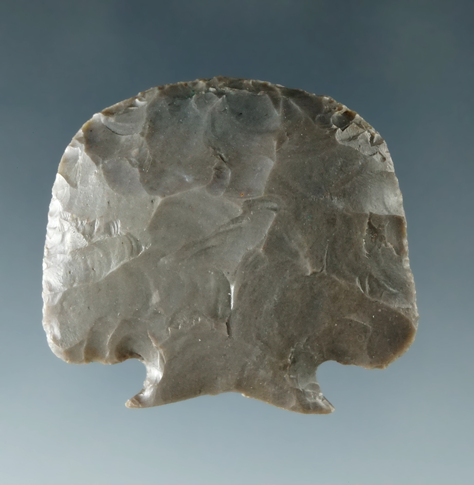 Rare style! 1 9/16" long Decatur "clipped wing" fractured base hafted scraper -Hornstone.