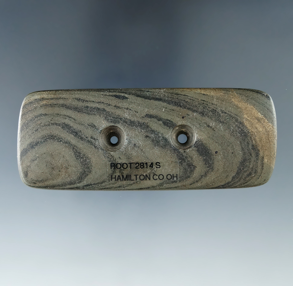 3 3/8" Hopewell Rectangular Gorget found in Hamilton Co., Ohio. Ex. Todd Walterspaugh.