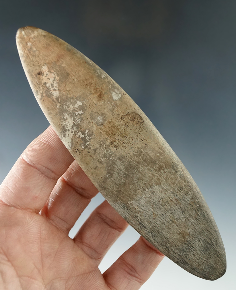 5 1/16" Nicely patinated slate undrilled Bi-pointed Gorget found in Huron Co. Ohio.