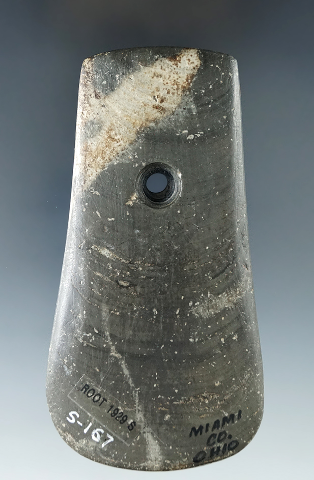 4" Adena Keyhole Pendant with heavy "worm tracks", Miami Co., Ohio. Ex. Driskill (#S-167), Bill Tiel