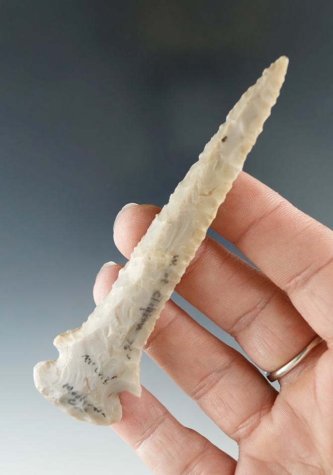 4 1/8" Beautifully made Flint Ridge Chalcedony Dovetail Drill found in Montgomery Co. Ohio.