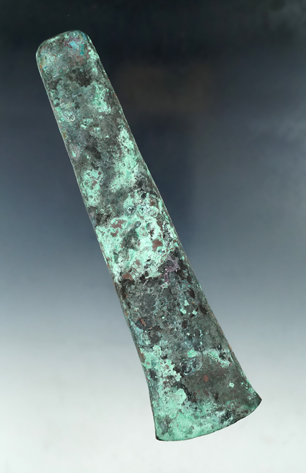 Rare! 8 1/16" Copper Celt found in Adams Co. Ohio with nice flared bit. Ex. T. Hugh Young.