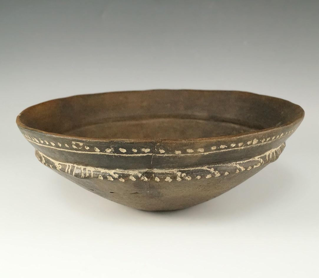 8 1/4" wide Simms bowl found in Clark Co. Arkansas circa AD 1200-1400. One reglued piece. COA.