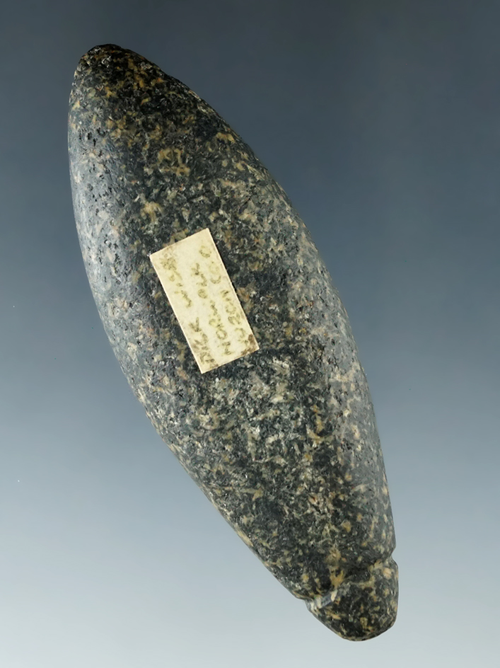 Well polished 3 1/8" Hardstone Grooved Plummet found near Norwalk, Huron Co. Ohio.