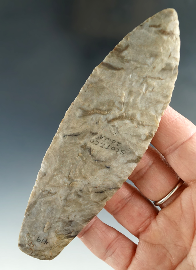 Thin and very well flaked! 5 1/16" Agate Basin found in Scott Co. Iowa. Berrner and Meadows COAs.