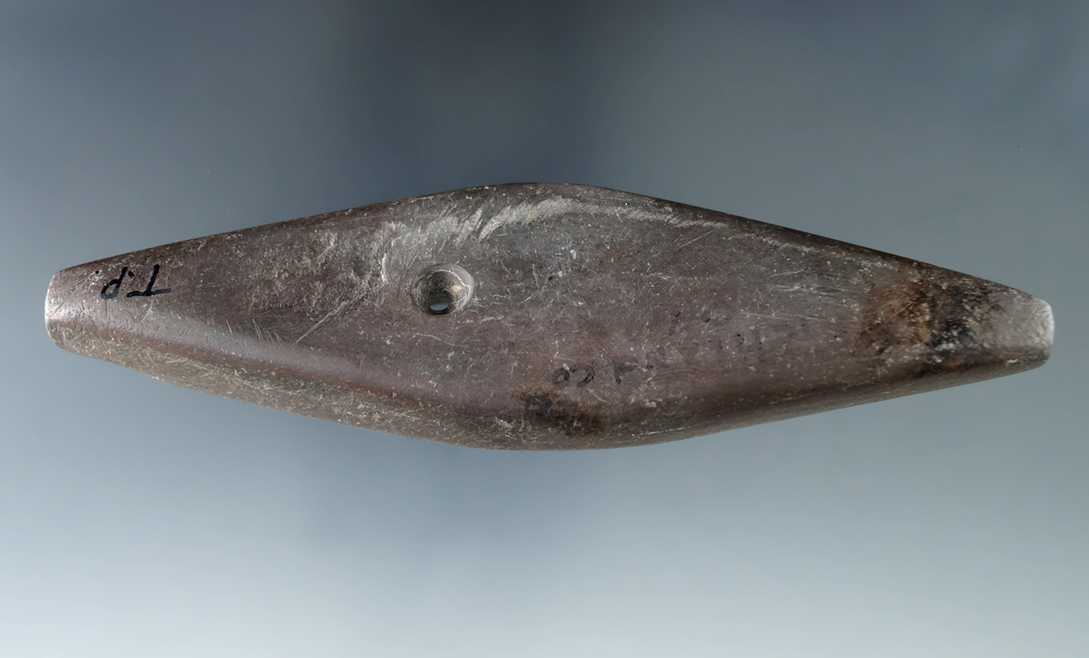 4 3/4" Adena Expanded Center Pendant found in Richland Co., Ohio. Ex. Tim Ponstingle Collection.