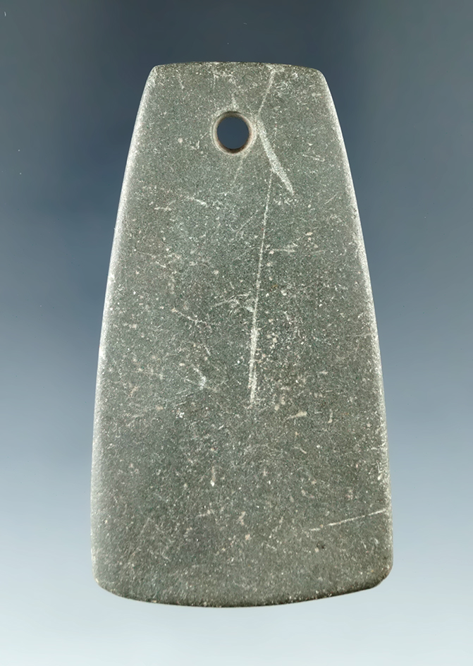 2 5/8" Hopewell Trapezoidal Pendant found in or near Kipton, Camden Twp., Lorain Co., Ohio.
