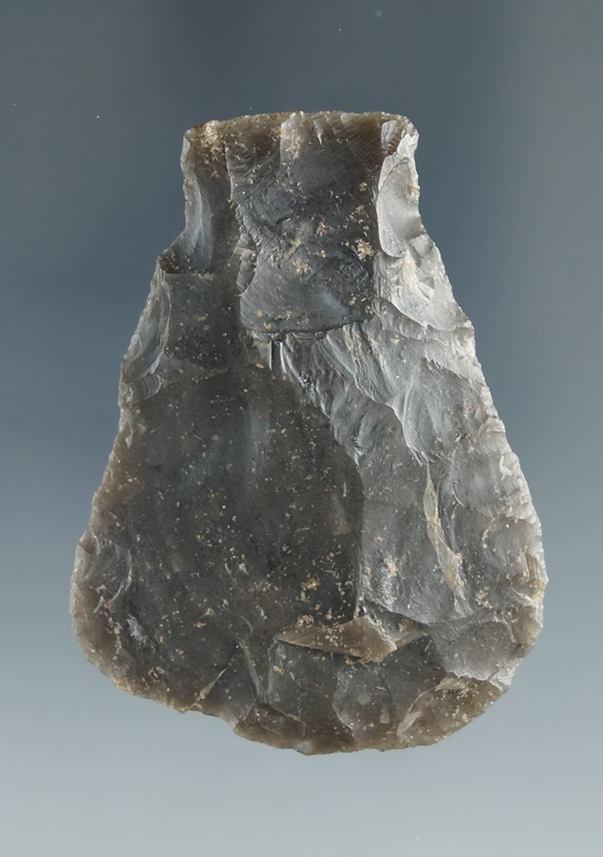 Uniquely styled 2 1/8" Stemmed Scraper made from Knife River Flint, found in South Dakota. COA.