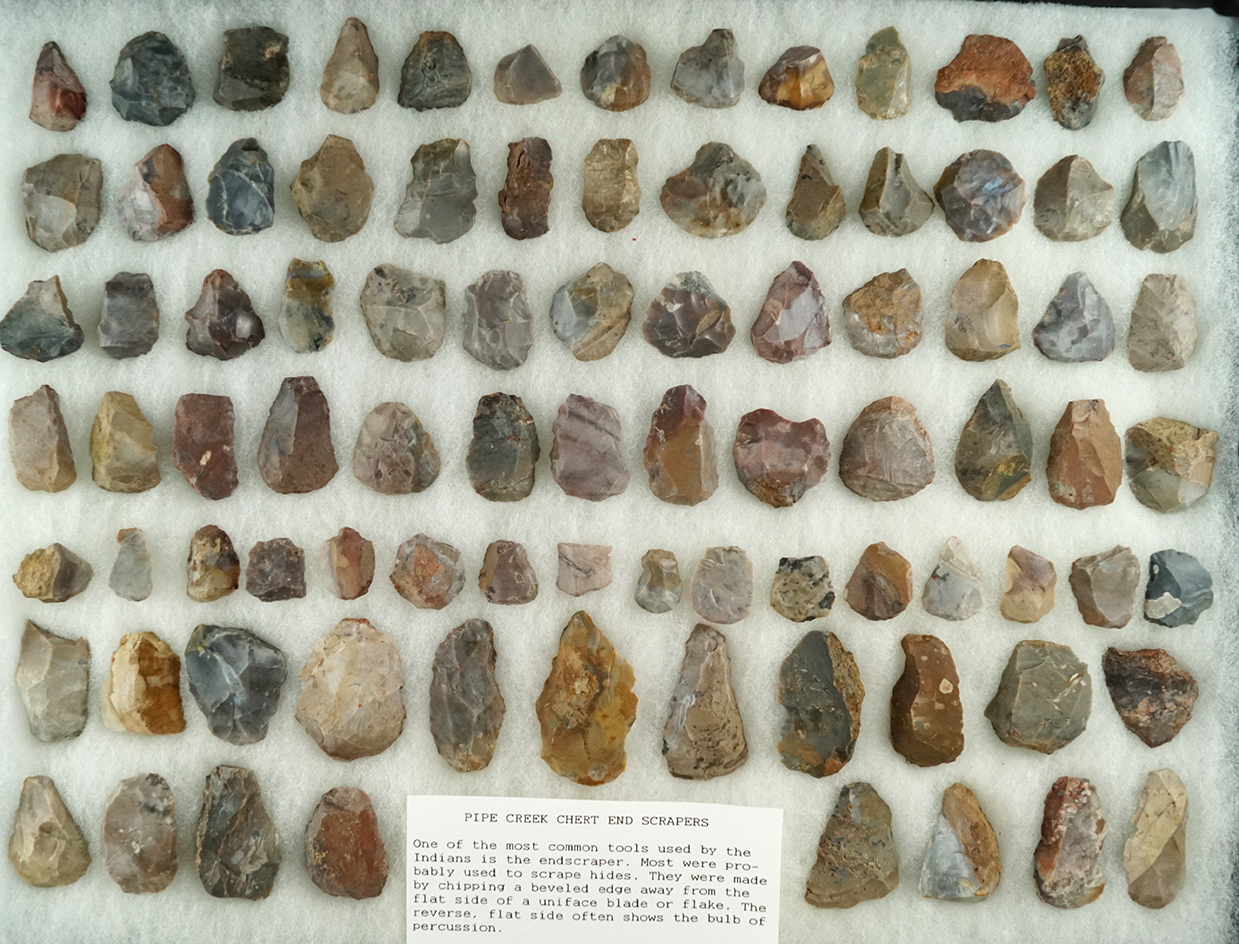 Large group of assorted Pipe Creek Chert Scrapers found in north central Ohio. Largest is 2 1/8".